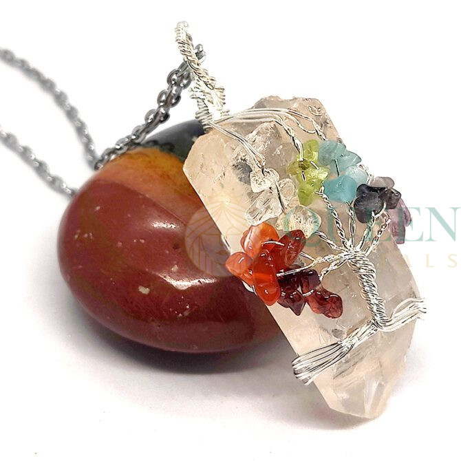 Rough Clear Quartz Pendant With Chakra Crystal