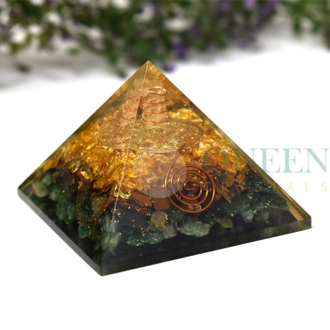 Citrine Tiger Eye Green Jade Orgonite Pyramid