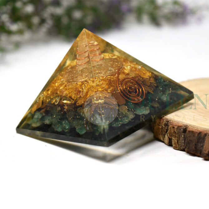 Citrine Tiger Eye Green Jade Orgonite Pyramid