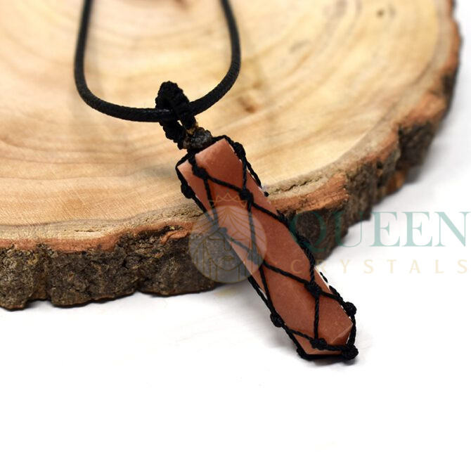 Peach-Aventurine-Knitted-Pendant