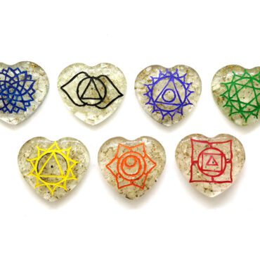 7 Chakra Engraved Orgone Heart Set