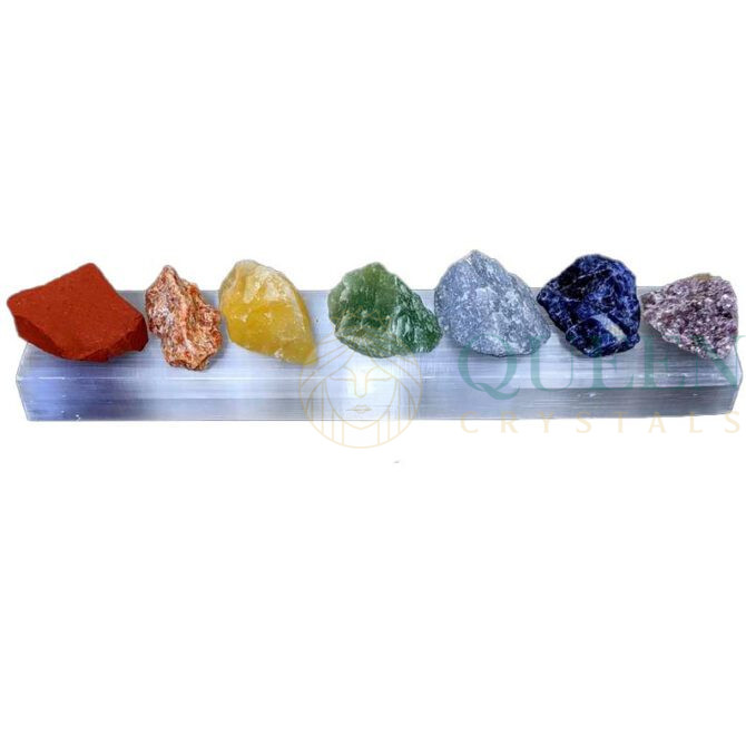 Chakra Stone Set Polished Selenite Bar Charging Station Red Jasper Yoga Decor Reiki Crystals Meditation Natural Kit 2