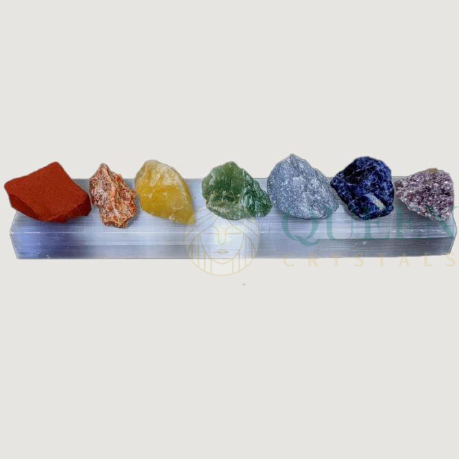 Chakra Stone Set Polished Selenite Bar Charging Station Red Jasper Yoga Decor Reiki Crystals Meditation Natural Kit 6