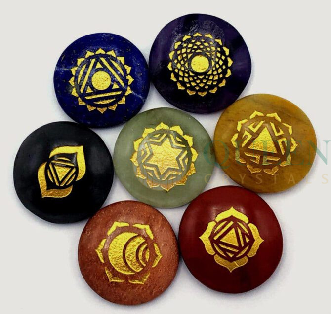 Chakra Stone Set with 7 Chakra Stones and Symbols Crystal Chakras Set 2