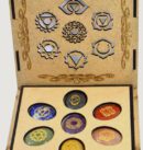 Seven Chakra Gemstone Engraved Oval Shape Stone Set with Seven Chakra Cut Wooden Box for Energy Generator Healing 3