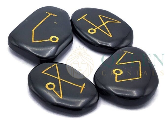 Black Agate Arch Angel Engraved Stones