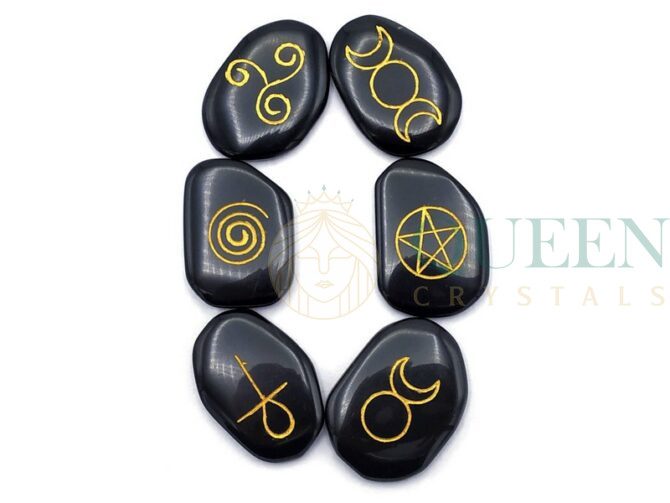 Black Agate Wiccan Symbol Rune Set 2